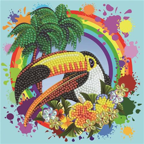 Crystal Card Kit ® Diamond Painting 18x18cm, Rainbow Toucan