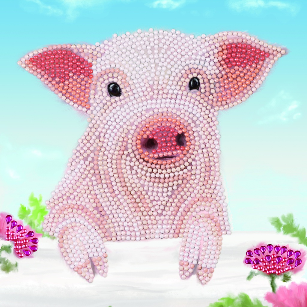 Crystal Card Kit ® Diamond Painting 18x18cm, Pig on the Fence 