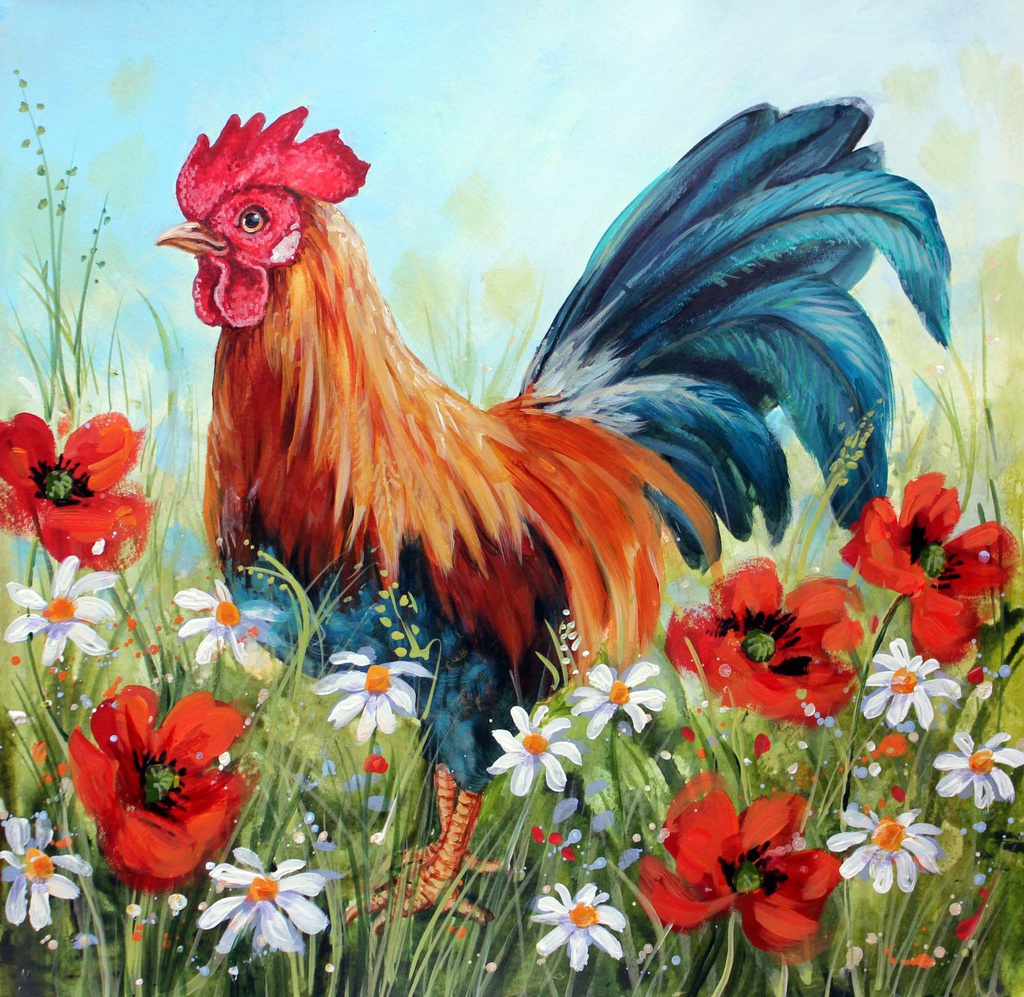 Crystal Card Kit ® Diamond Painting 18x18cm, Bunny Cockerel in the Field