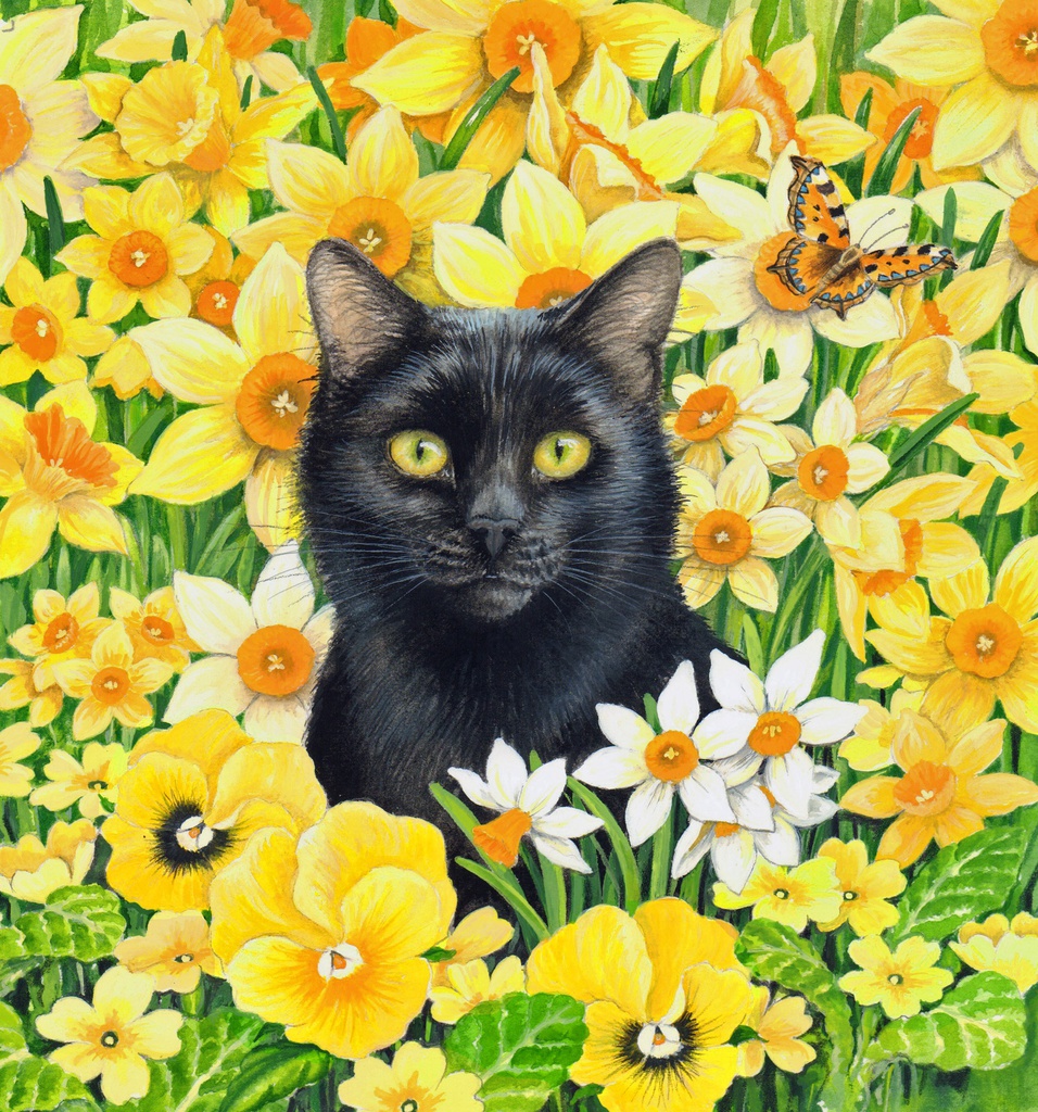 Crystal Card Kit ® Diamond Painting 18x18cm, Cat Among the Flowers 