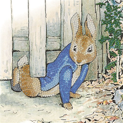 Crystal Card Kit ® Diamond Painting 18x18cm, Peter Rabbit Under the Fence