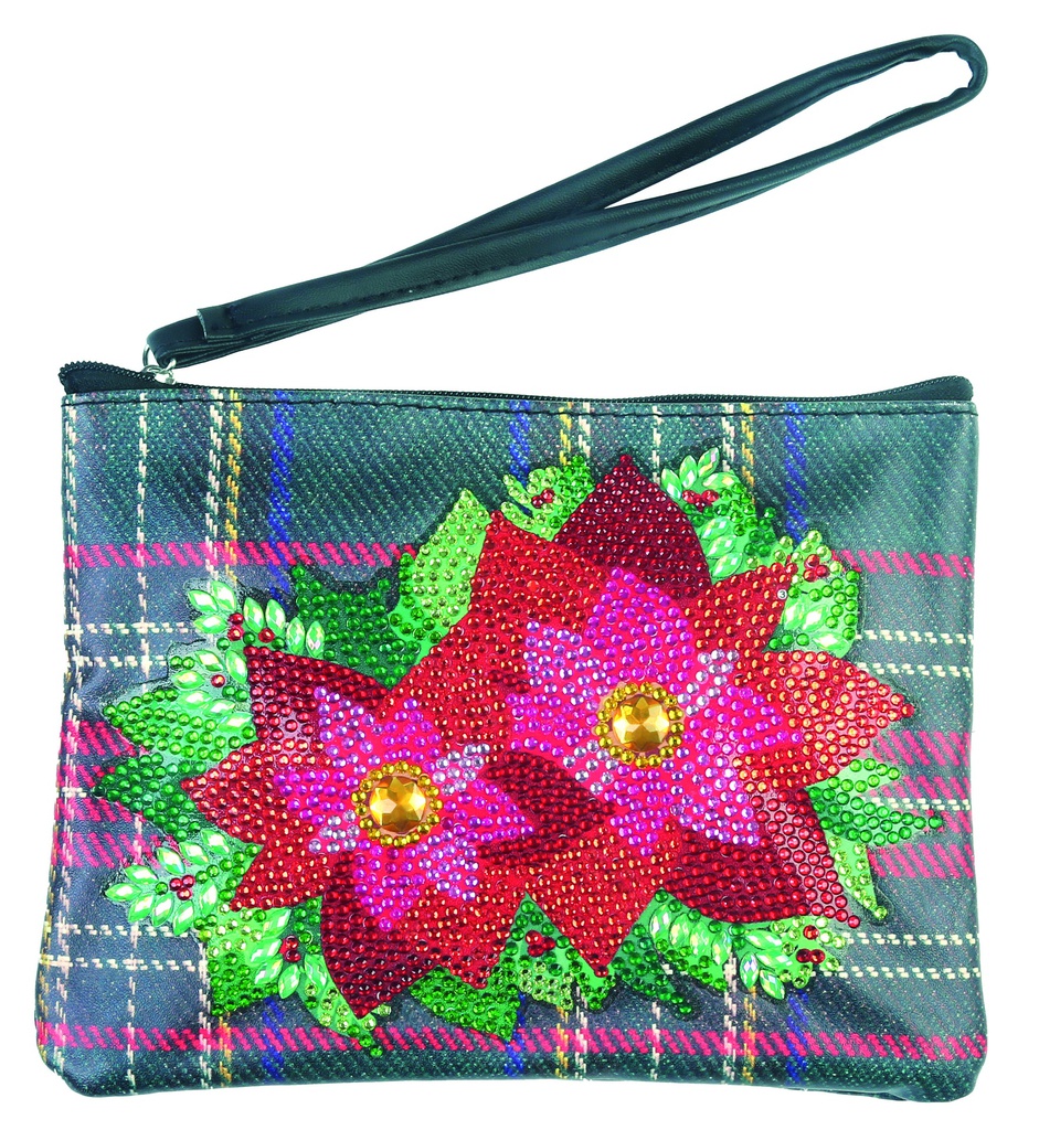 Crystal Art Pouch 15x18cm, Festive Poinsettia