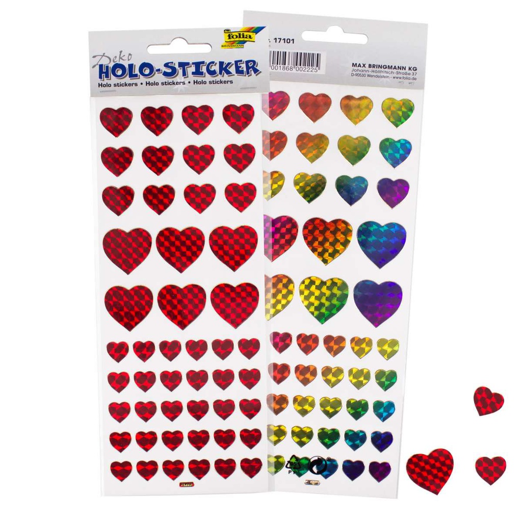 Holo-stickers Harten, rood & regenboog - 96 stuks