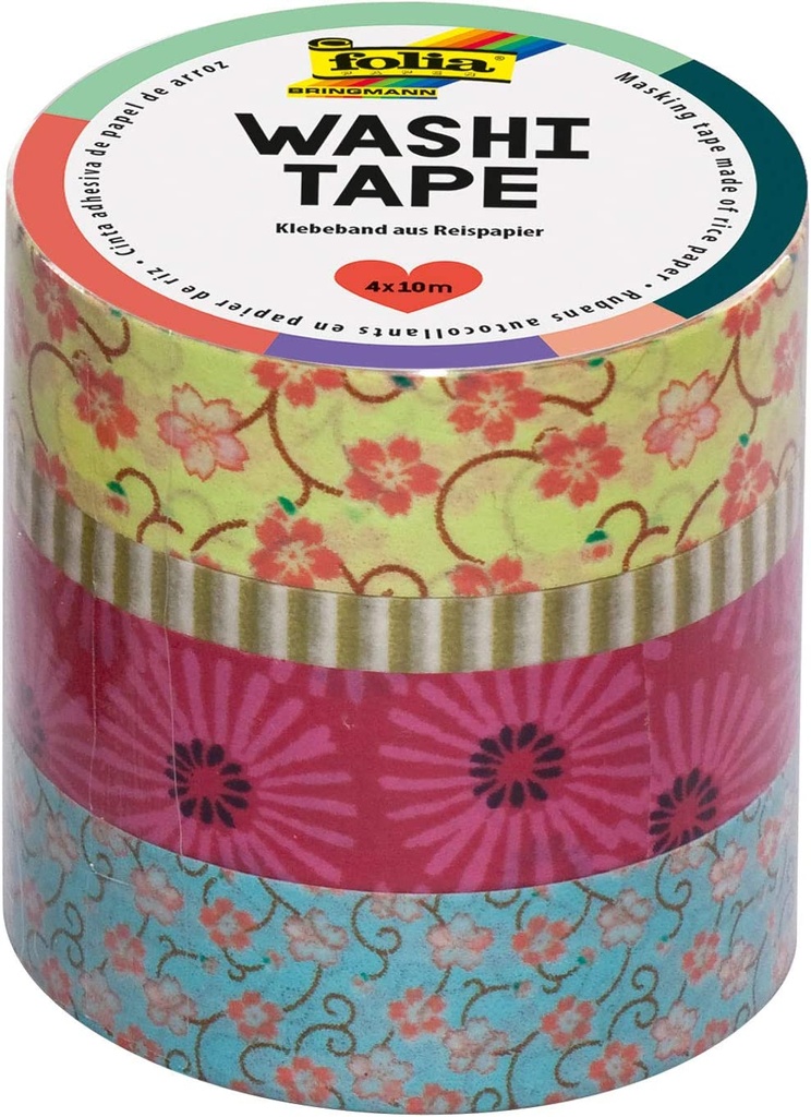 Washi-Tape 4pces-Set COURONNE DE FLEURS, 3x 15mmx10m + 1x 5mmx10m