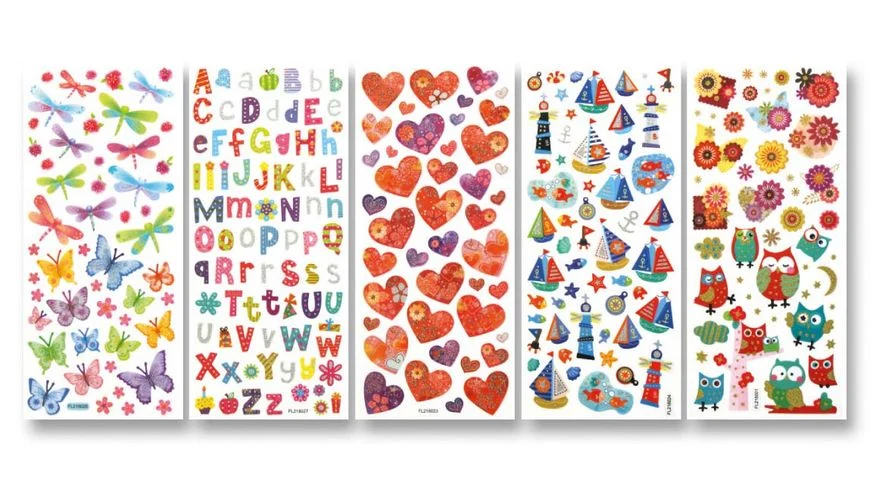 Glitterstickers DECODREAMS, ca. 10x23cm, 5 vellen, verschillende ontwerpen