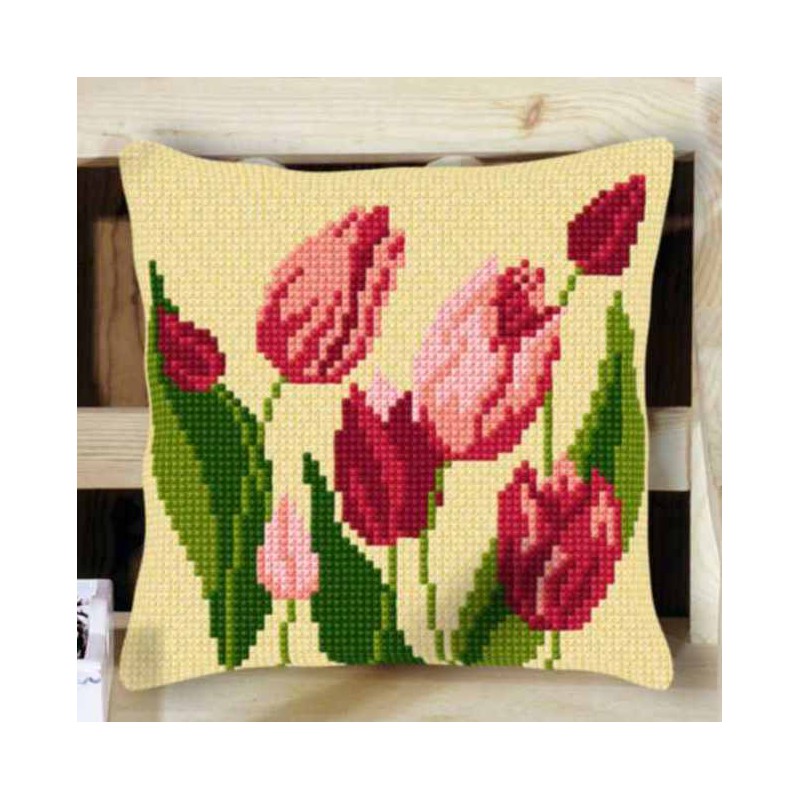 Kit Coussin Point de Croix Decoline 40x40cm, n°20 Tulipes