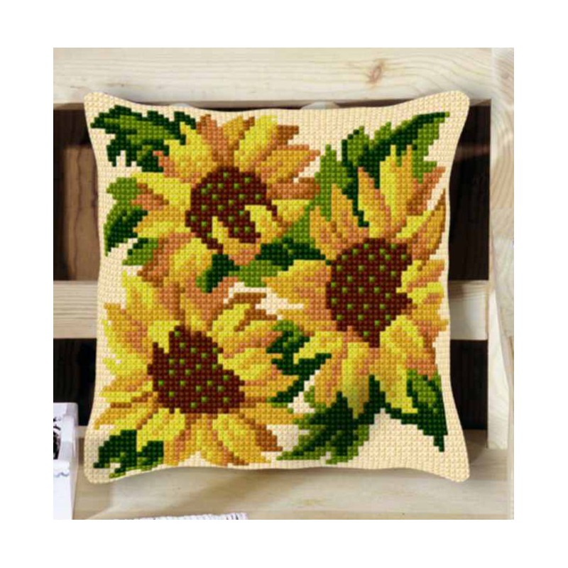 Kit Coussin Point de Croix Decoline 40x40cm, n°30 Tournesols