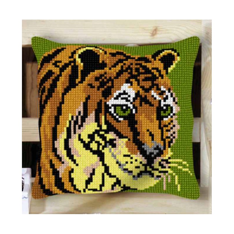 Kit Coussin Point de Croix Decoline 40x40cm, n°35 Tigre