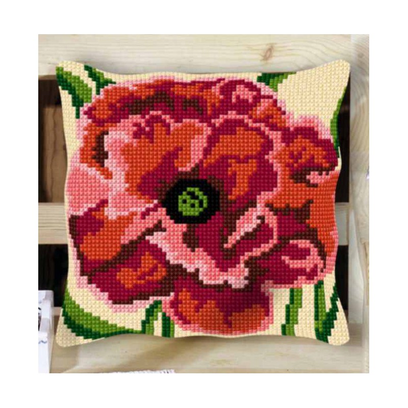 Kit Coussin Point de Croix Decoline 40x40cm, n°55 Rose