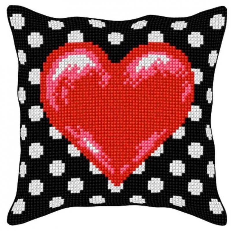 Kit Coussin Point de Croix Decoline 40x40cm, n°80 Coeur