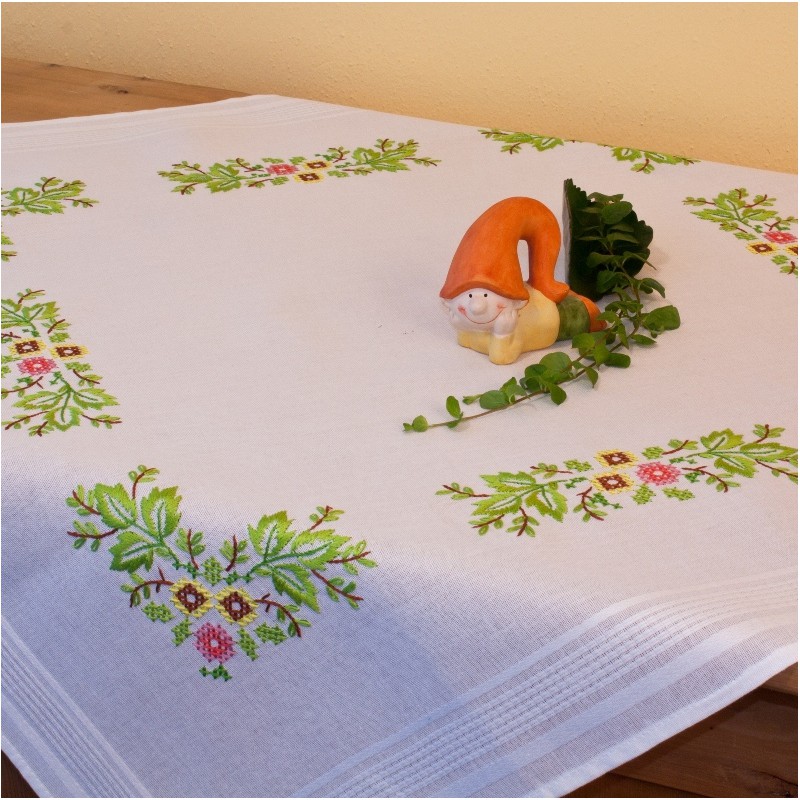 Nappe à broder pré-imprimée, 80x80 cm, fil inclus, point de croix