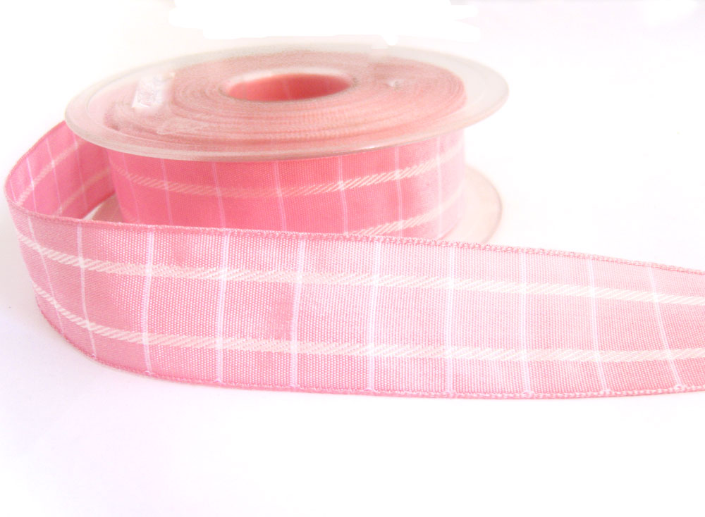 Berisfords Lint 25mm 20M, Gingham, Roze