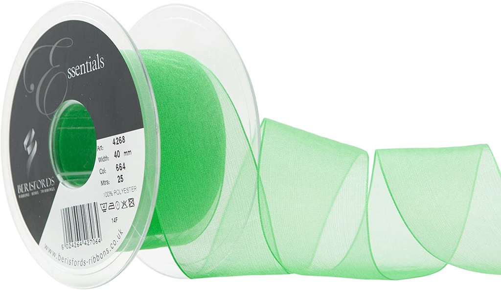 Berisfords Super Sheer Organzalint, 40 mm - 25 m, Grasgroen