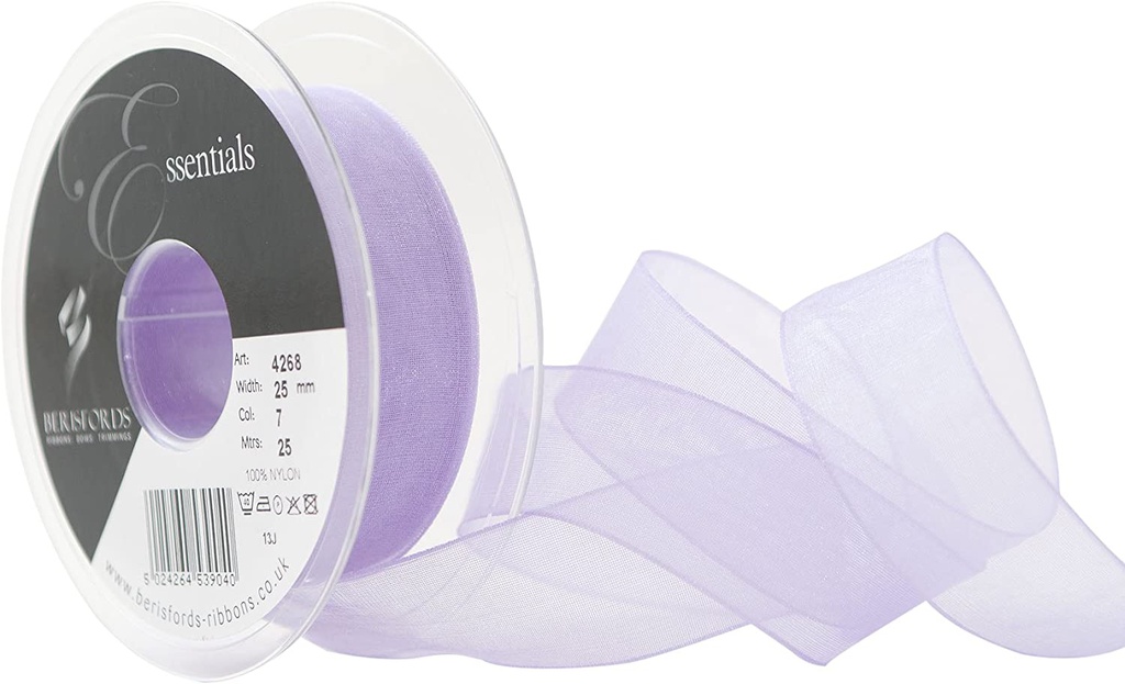 Berisfords Super Sheer Organzalint, 25 mm - 25 m, Lavendel