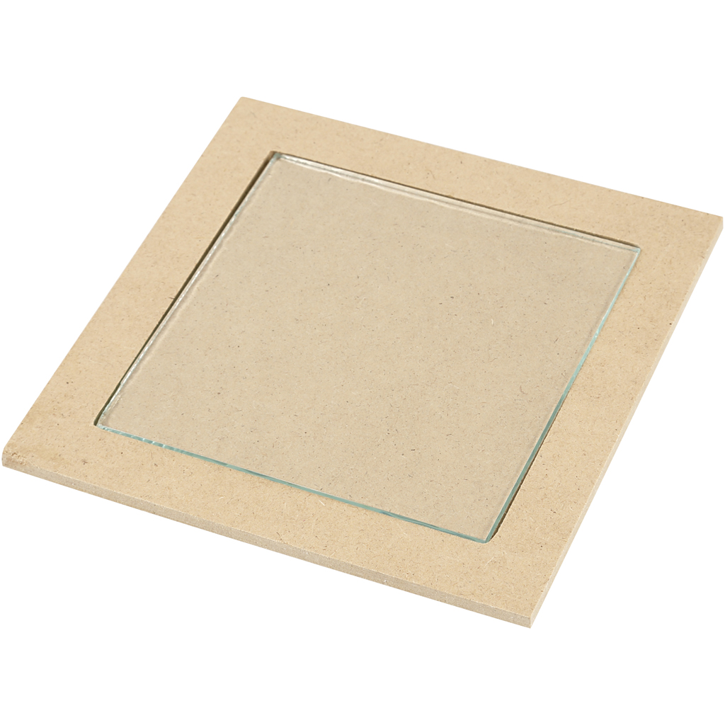 Onderzetter met glazen plaat MDF, 15 x 15 x 0,5 cm, 6 stuks