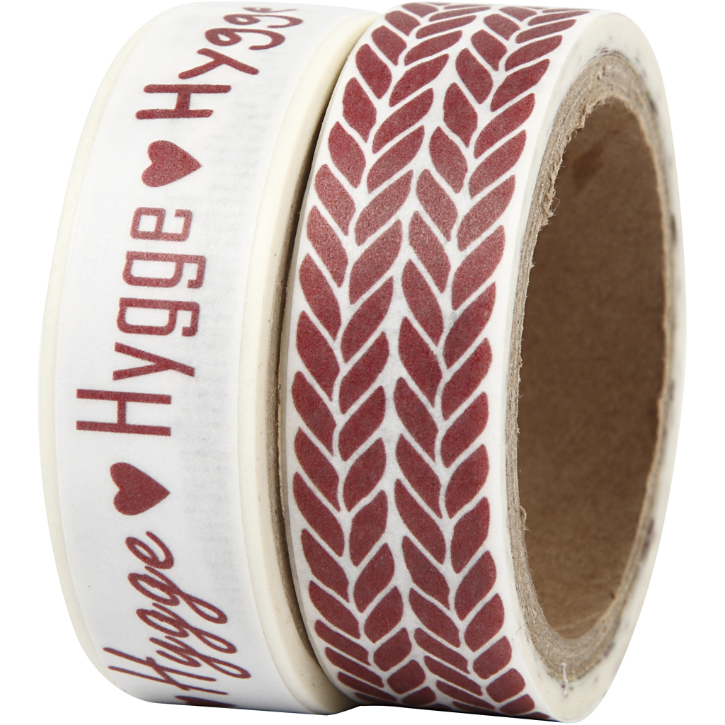 Ruban adhésif Washi Tape, 'Hygge' et tricot, L: 15 mm, 2x5 m/ 1 Pq.