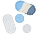 Moule en silicone set - Oval 8cm x 9,5cm x 1,6cm et sous-verres ø 8cm (2 pcs)