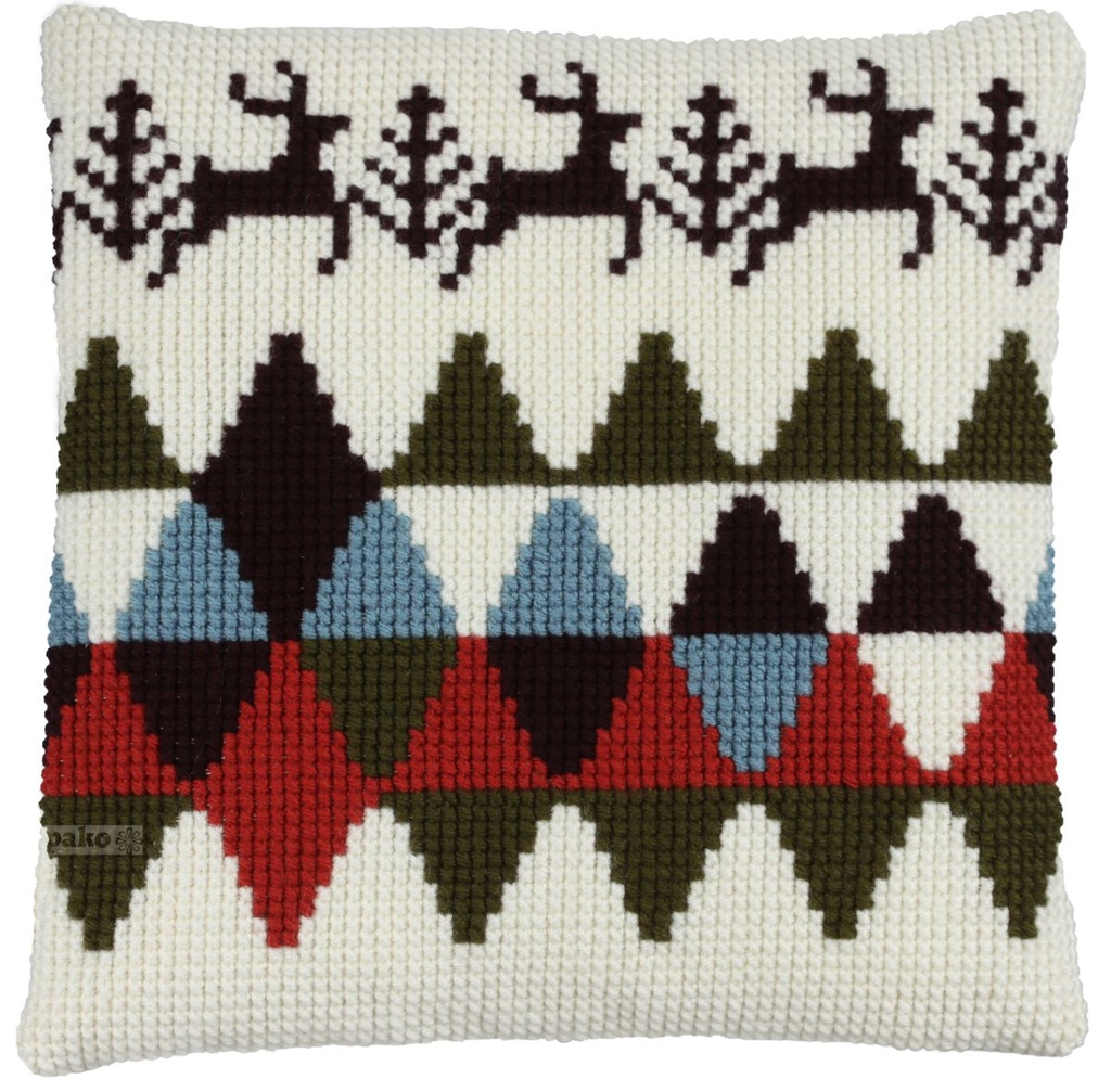 Kit coussin point de croix 40x40cm, Scandinave avec cerf 1 (Comprend l'aiguille et le fil)  