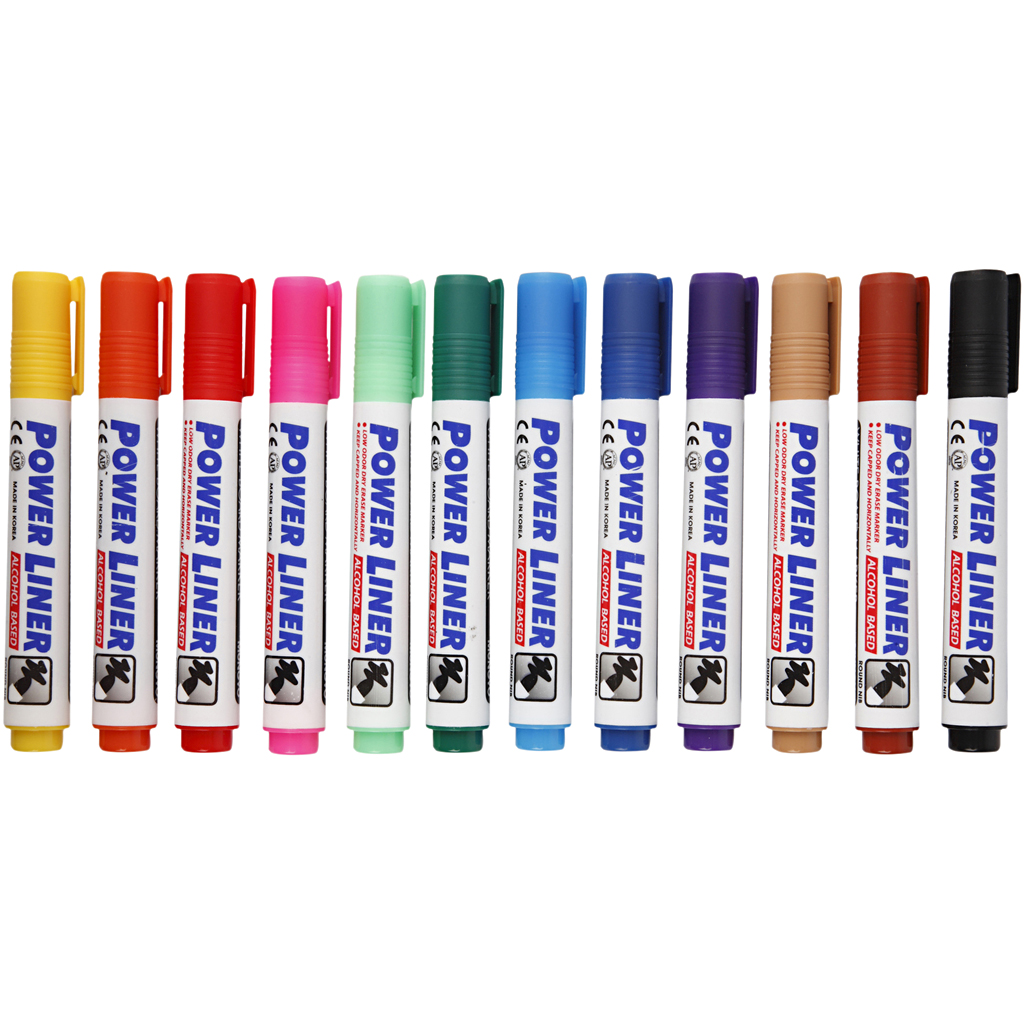 Whiteboard stiften, diverse kleuren, 4 mm, 12 stuks