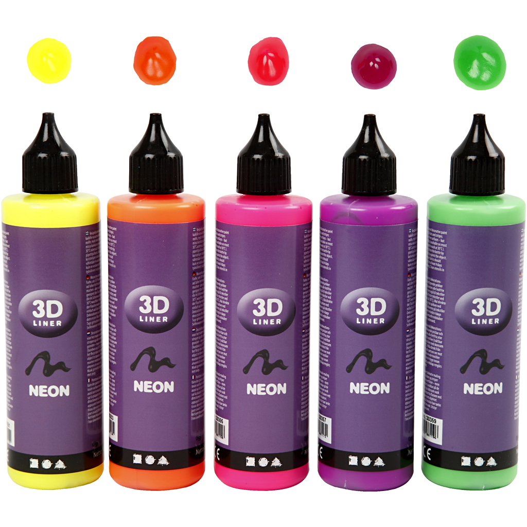 3D liner, neon kleuren, 5x100 ml/ 1 doos