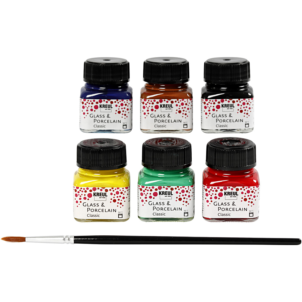 Glas- en porseleinverf, diverse kleuren, 6x20 ml/ 1 doos