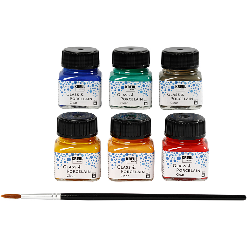 Glas- en porseleinverf, diverse kleuren, 6x20 ml/ 1 doos