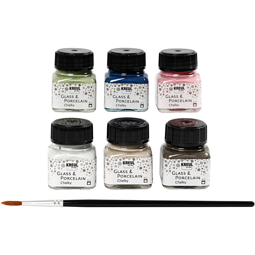 Glas- en porseleinverf, diverse kleuren, 6x20 ml/ 1 doos