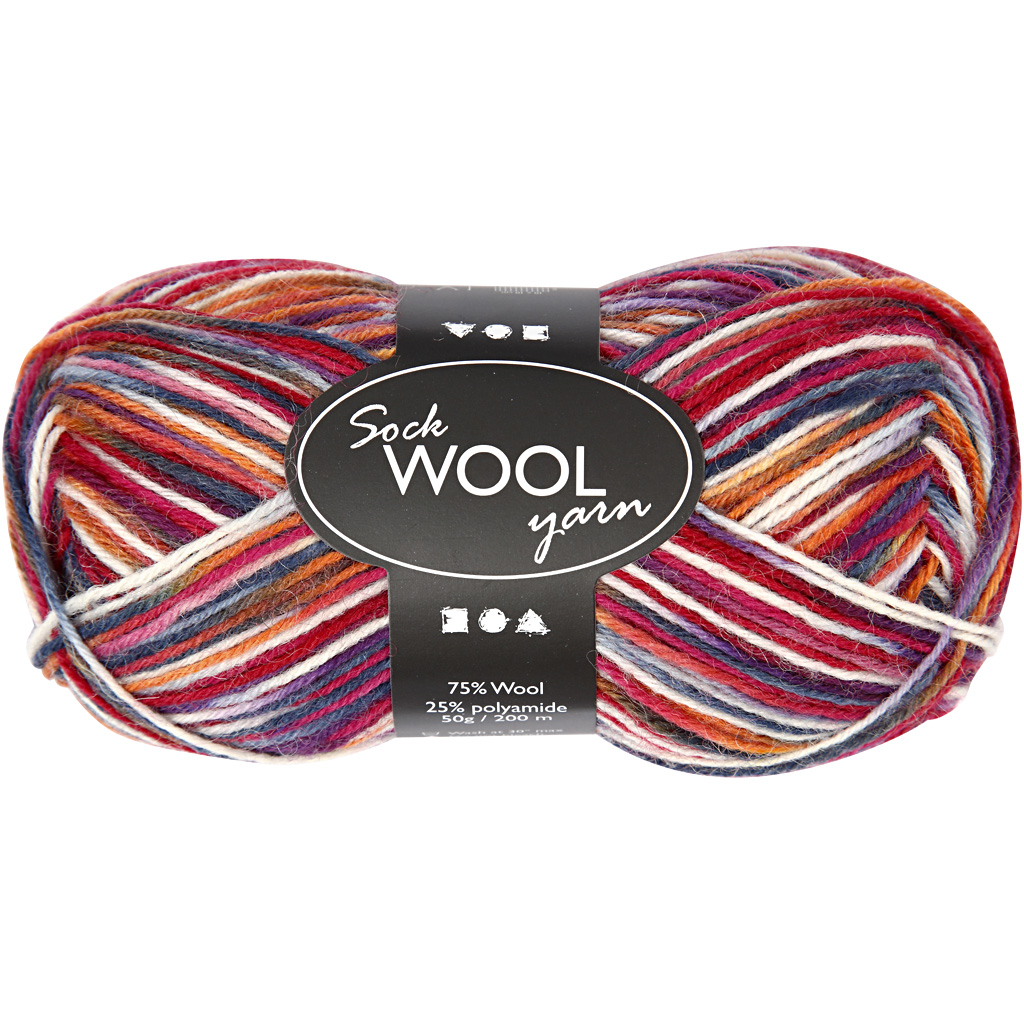 Sokkengaren, blauw/rood harmonie, L: 200 m, 50 gr/ 1 bol