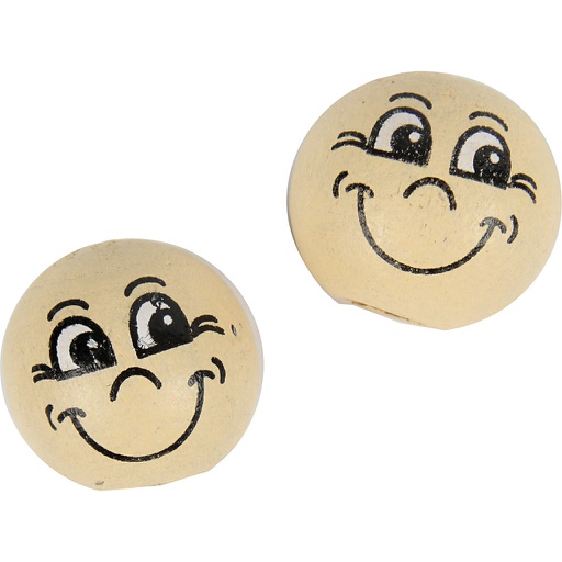 [CR57096] Boules en bois avec visage, d 12 mm, beige clair, 20 pièce/ 1 Pq.