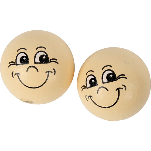 [CR57098] Boules en bois avec visage, d: 22 mm, beige clair, 10 pièce/ 1 Pq.