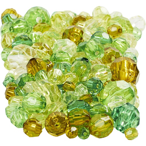 [CR6188#1] Facet glaskralen mix, d: 4-12 mm - 250 gr - Groen