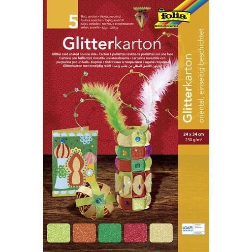 [FOL85349] Glitterkarton 300g/m², 24x34cm, 5 vellen - ORIENTAL