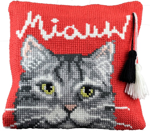 [PA4041#400] Kit coussin point de croix 40x40cm, Chat-Miauw