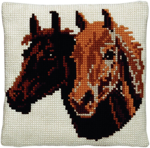 [PA4041#099] Kit coussin point de croix 40x40cm, Chevaux