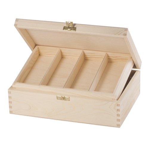 [054017] Opbergbox met deksel inzetbakje en sluiting, 36x24x12 cm - Dennenhout