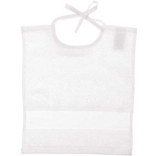 [B12270SL#01] Bavoir avec rubans galon aida 32x35cm, blanc