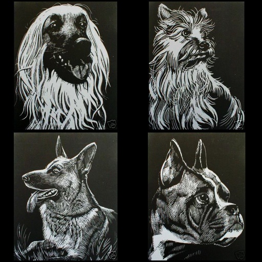 [906098#01] Scrapy graveerset, 4 x A5, Honden