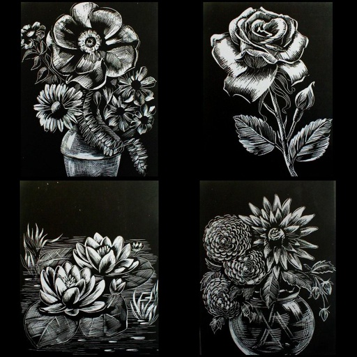 [9060#04] Scrapy graveerset, 4 x A4, inclusief pen, Bloemen