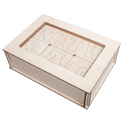 [R62828000] Houten Letters in display, H: 6 cm, dikte 0,4 mm - 72 stuks