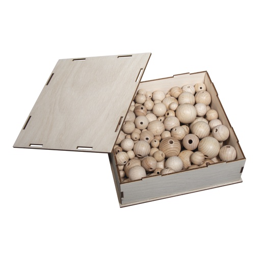 [R63505000] Houten ballen mixbox, verschillende maten - 222 stuks