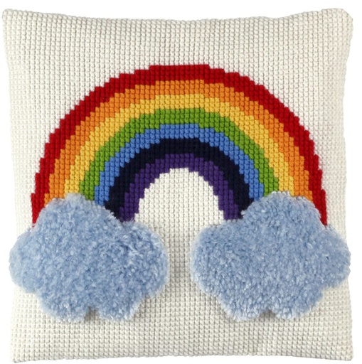 [PA4043#004] Knoop/Kruissteek-kussen 40x40cm, Regenboog