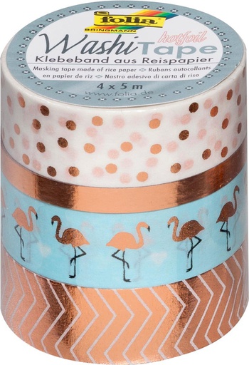 [FOL264#15] Washi-Tape Set 4pces Marquage à chaud ROSE OR, 3x 15mmx5m + 1x 5mmx5m