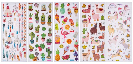 [FOL1414] Glitter-Stickers EXOTIC, 10x23cm, 5 vellen, verschillende ontwerpen