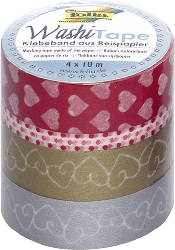 [FOL264#07] Washi-Tape 4pces-Set AMOUR, 3x 15mmx10m + 1x 5mmx10m