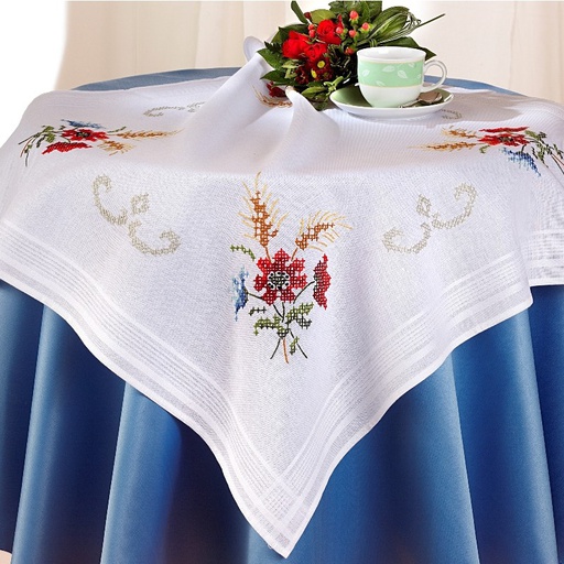 [BE80#10292] Nappe à broder pré-imprimée, 80x80 cm, fil inclus, point de croix