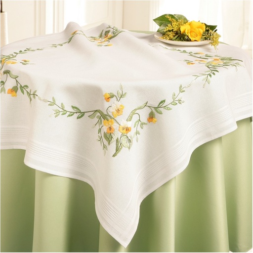 [BE80#11463] Nappe à broder pré-imprimée, 80x80 cm, fil inclus, point de tige