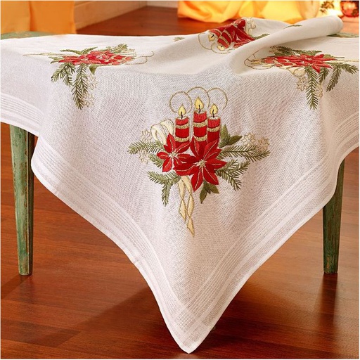 [BE80#21148] Nappe à broder pré-imprimée, 80x80 cm, fil inclus, point de tige