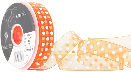 [B4343523#42] Berisfords Lint 23mm, Sheer Dots, Oranje