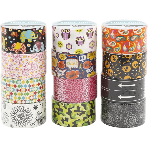 [CR24681] Duct-tape met motieven, diverse kleuren, B: 48 mm - 12x5 m