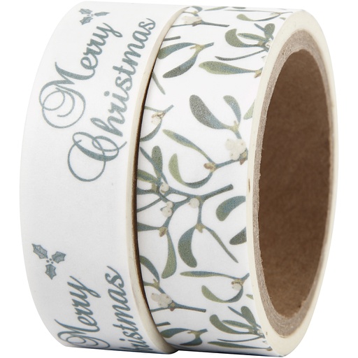 [CR24763] Ruban adhésif Washi Tape, gui et Merry Christmas, L: 15 mm, 2x5 m/ 1 Pq.